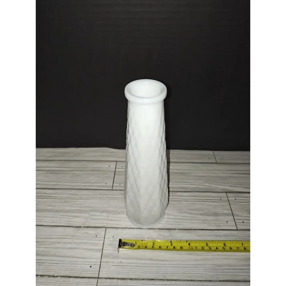 Vintage Milk Glass Bud Vase Single Stem E.O. Brody Diamond Pattern Decor USA
